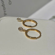 18K Solid Gold Natural Teardrop Diamond Charm Huggie Hoop Earrings, Dainty Small Solitaire Diamond Drop Earrings for her