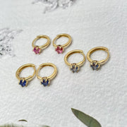 Ready to Ship! 14k Solid Gold Pink/Blue Sapphire Huggie Hoop Earrings, Natural Sapphire Single Stackable Earring, Small Gemstone Huggies