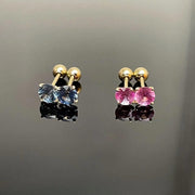 Ready to Ship! 14k Solid Gold Pink/Blue Sapphire Dainty Screw Back Stud Earrings, Natural Sapphire Single Stackable Earring, Multi Earrings