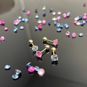 Ready to Ship! 14k Solid Gold Pink/Blue Sapphire Dainty Screw Back Stud Earrings, Natural Sapphire Single Stackable Earring, Multi Earrings