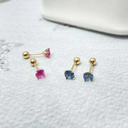 Ready to Ship! 14k Solid Gold Pink/Blue Sapphire Dainty Screw Back Stud Earrings, Natural Sapphire Single Stackable Earring, Multi Earrings