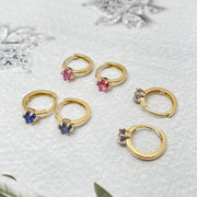 Ready to Ship! 14k Solid Gold Pink/Blue Sapphire Huggie Hoop Earrings, Natural Sapphire Single Stackable Earring, Small Gemstone Huggies