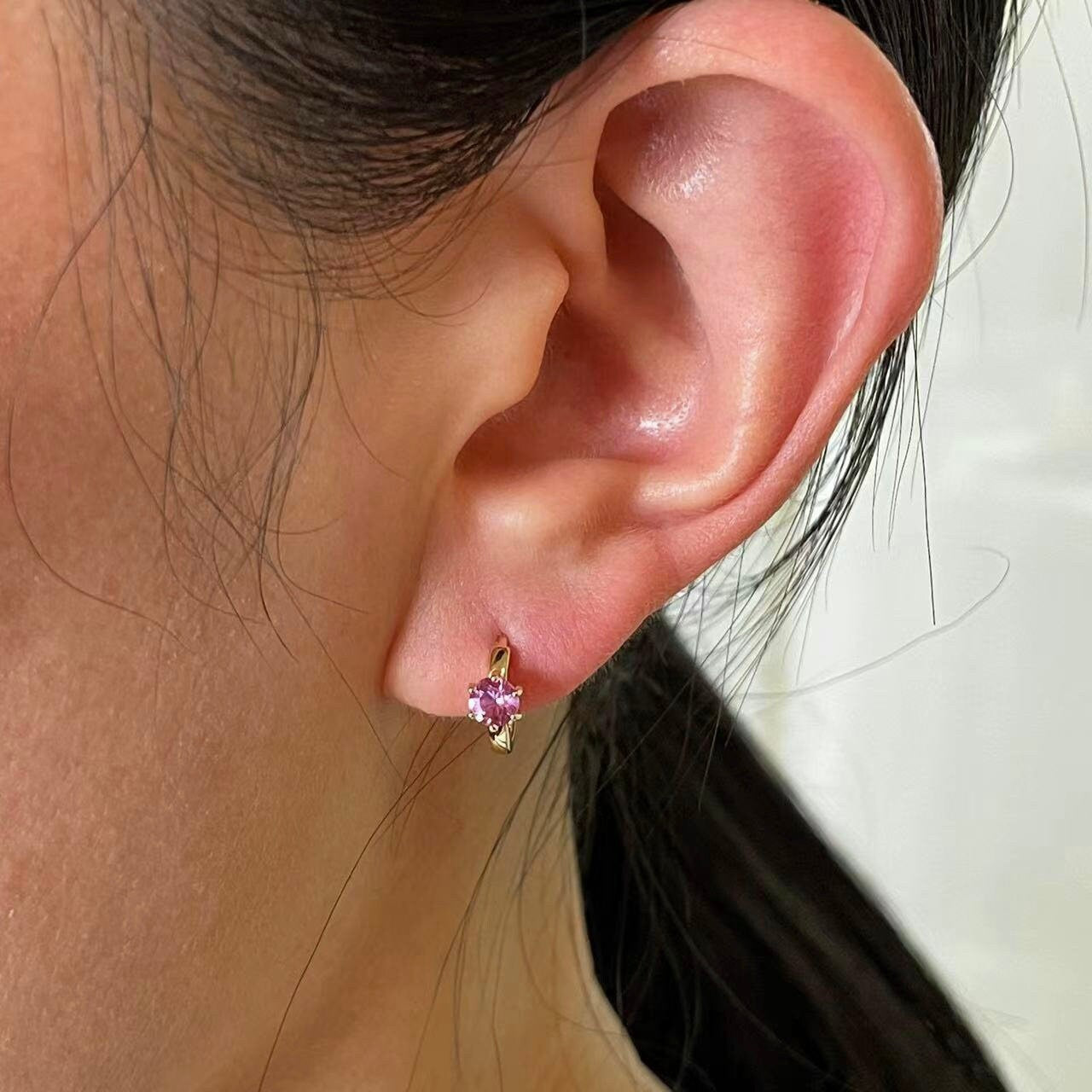 14k Gold Element Azure & Rose Huggies | Natural Sapphire Hoops
