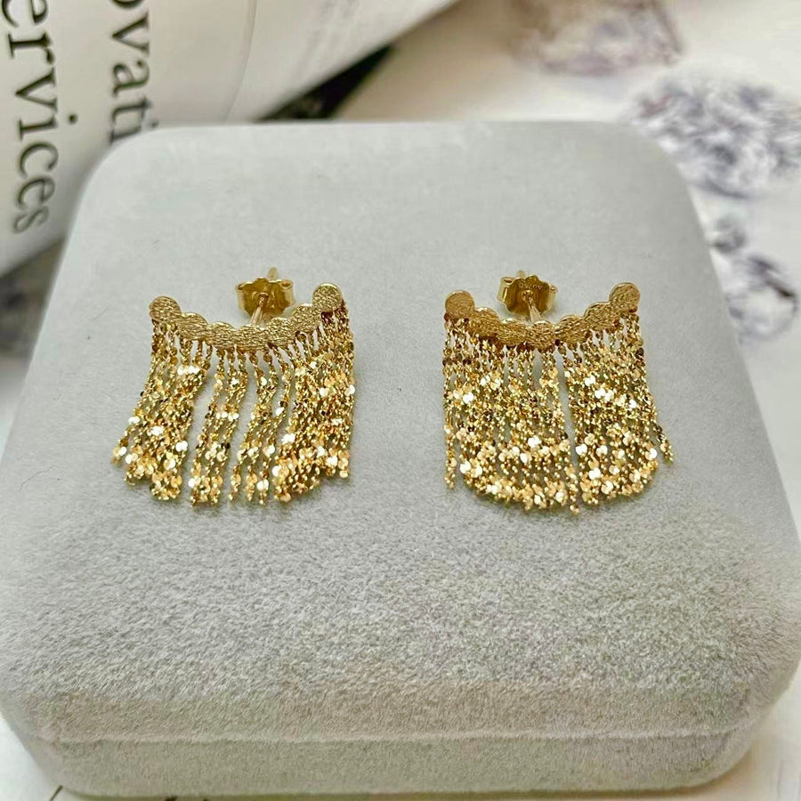 Ready to ship!18K Solid Gold Tassel Fringe Drop Earrings, Unique Eyelash Tassel Earrings, Dangle Drop Earrings for Women, Gift For Her