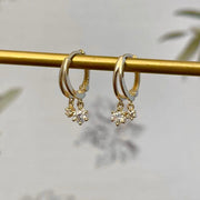 14K Solid Gold Dainty Duo Moissanite Huggie Hoop Earrings, Diamond drop Earrings, Solid Gold Two Charms Huggies, Gift for her