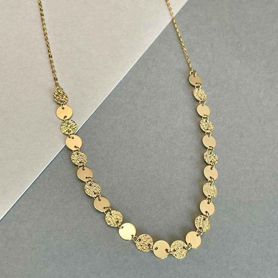 Ready to Ship! 14K Solid Gold Double Sided Multi Discs Choker Necklace, Adjustible Length, Hammered Gold Discs Necklace, Gift for her