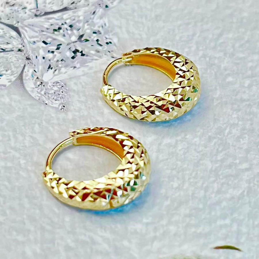 Ready to ship! 14K Solid Gold Chunky Multifaceted Sparkly Huggie Hoop Earrings, Oval Chunky Hoops, Real Gold Solid Gold Huggies for Women