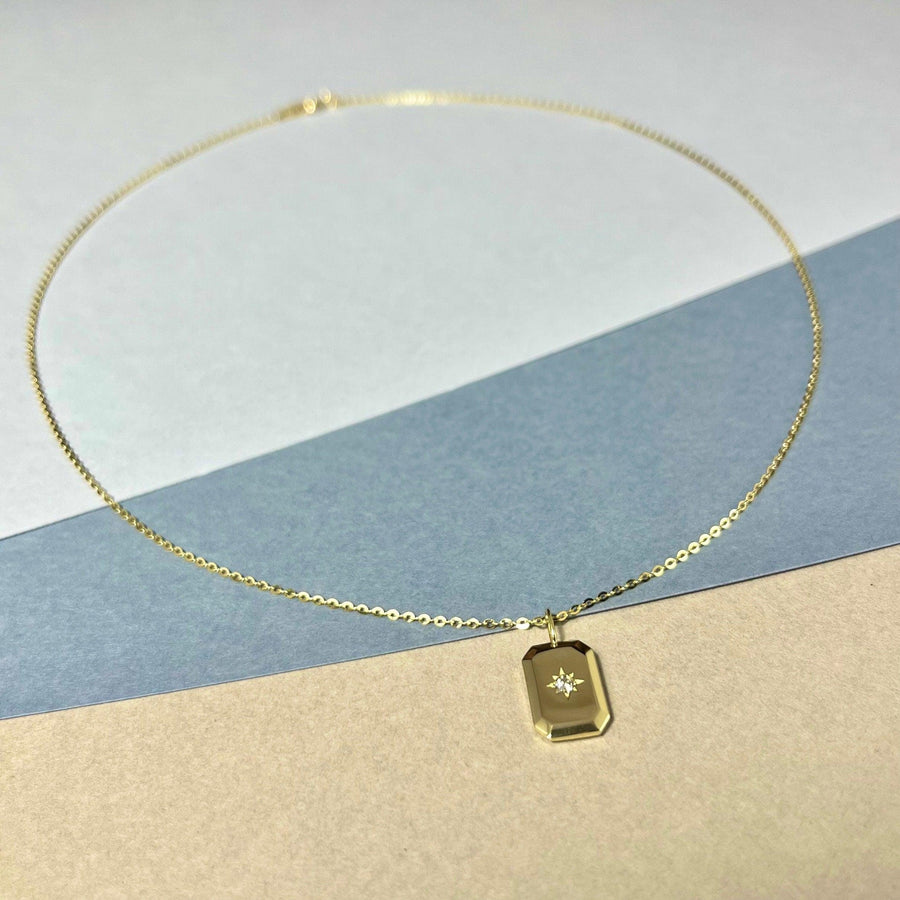 Ready to Ship! 14K Solid Gold Moissanite Starburst Charm Necklace, Dainty Teardrop/Rectangular Celestial Pendant Necklace, Gift for Her