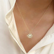 Ready to ship! 14K Solid Gold 8-Pointed Star Pendant with Moissanite Diamonds, Modern Starburst Charm, Celestial Necklace Charm for Women