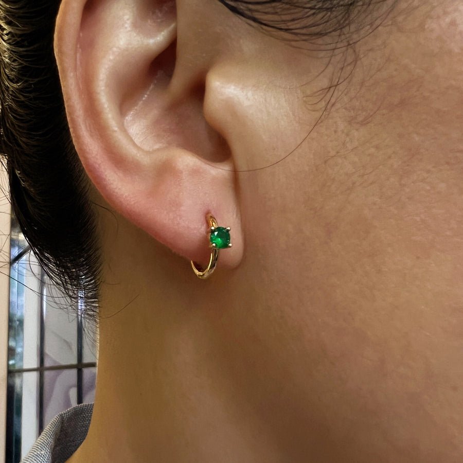 Ready to ship! 18K Solid Gold Natural Emerald Huggie Hoop Earrings, Premium Vivid Green Real Emerald Huggies for Women, Gift for her