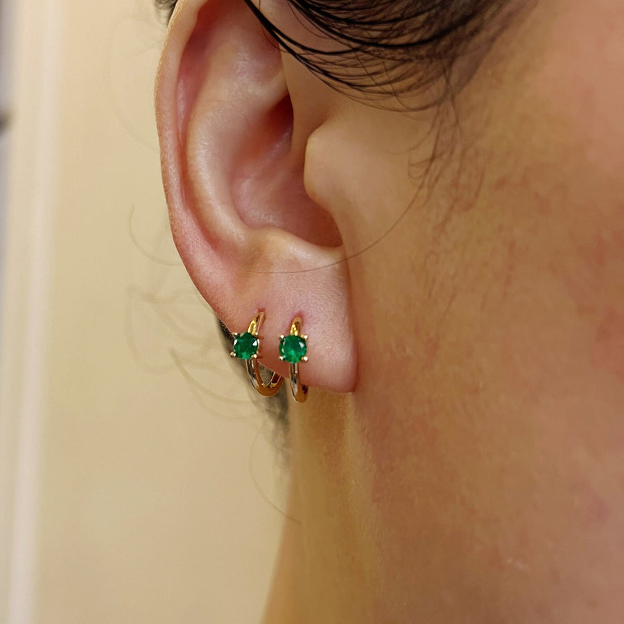 Ready to ship! 18K Solid Gold Natural Emerald Huggie Hoop Earrings, Premium Vivid Green Real Emerald Huggies for Women, Gift for her