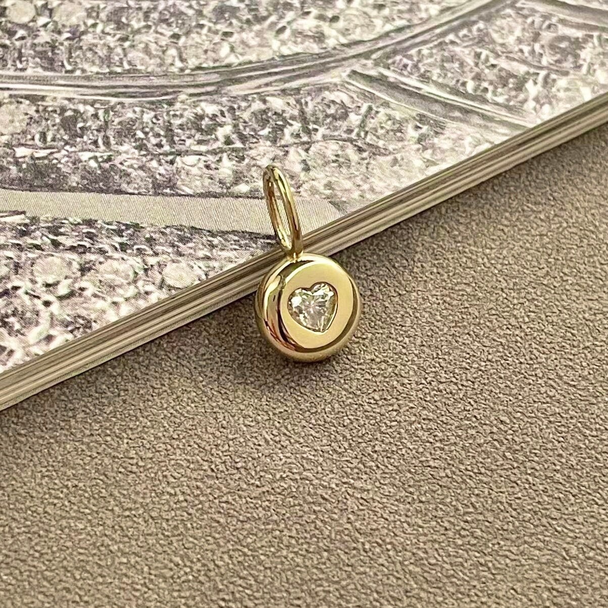 Ready to ship! 14K Solid Gold Dainty Solitaire Moissanite Diamond Heart Pendant, Dainty Small Necklace Charm, Valentine's Gift for Her