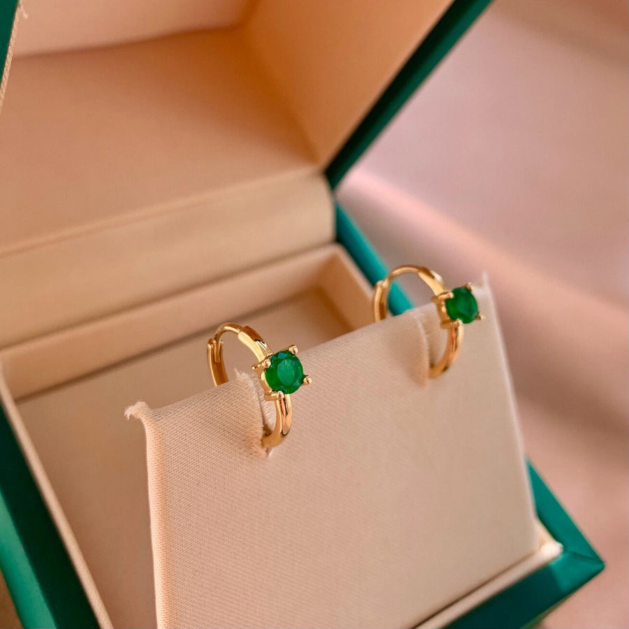 Ready to ship! 18K Solid Gold Natural Emerald Huggie Hoop Earrings, Premium Vivid Green Real Emerald Huggies for Women, Gift for her