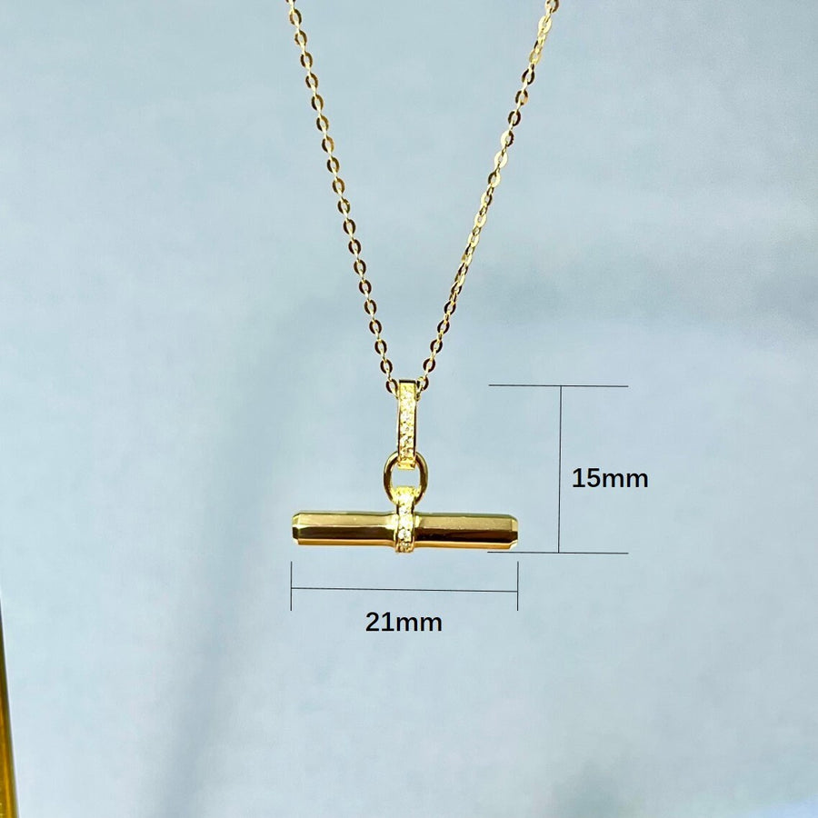 14K Solid Gold Balance Beam Pendant Charm with Moissanite Diamonds (Necklace NOT INCLUDED), Unique T-Bar Pendant for Women