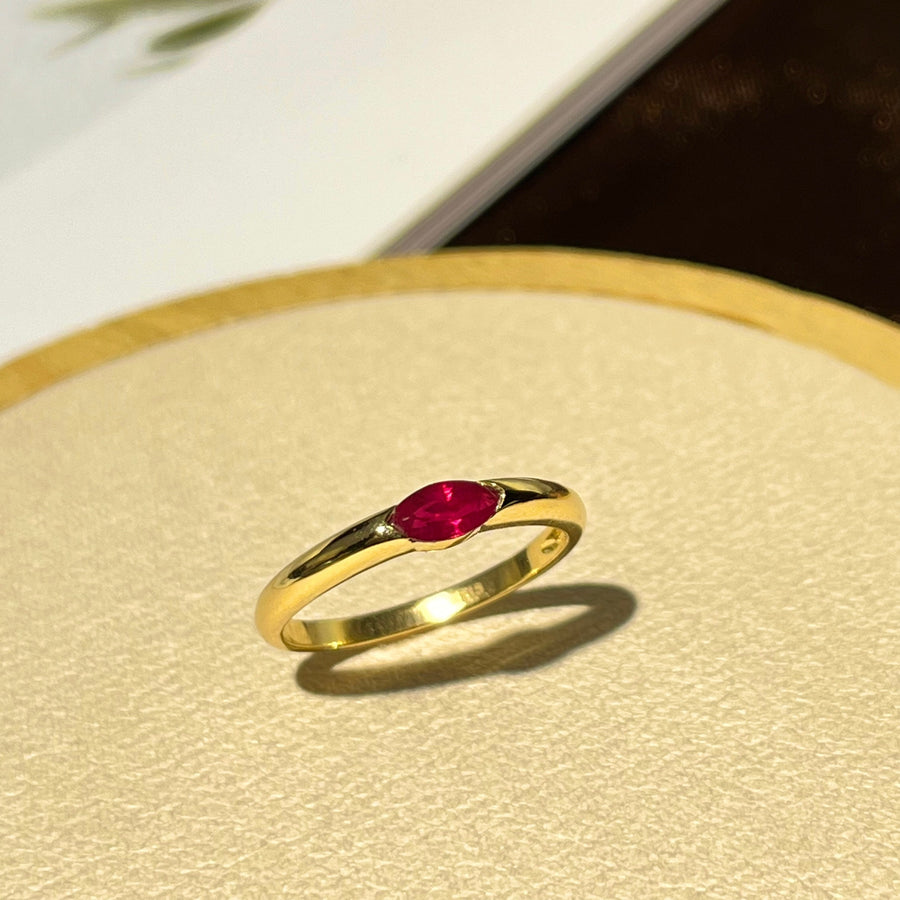 18K Solid Gold 0.45ct Natural Marquise Ruby Ring, Genuine Vivid Red Ruby Solitaire Ring for Women, Minimalist Ring, Gift for Her