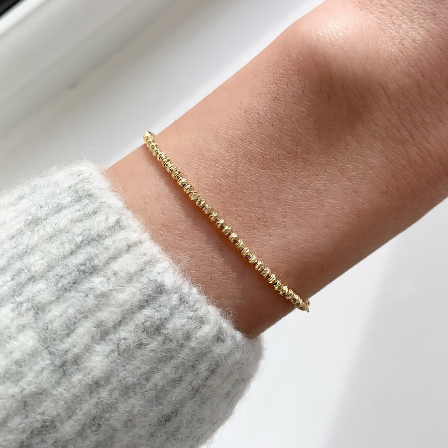 Ready to ship!18K Solid Gold Mismatched Sparkly Beads & Paperclip Chain Bracelet, 18ct Gold Diamond Cut Beaded Chain Bracelet for Women