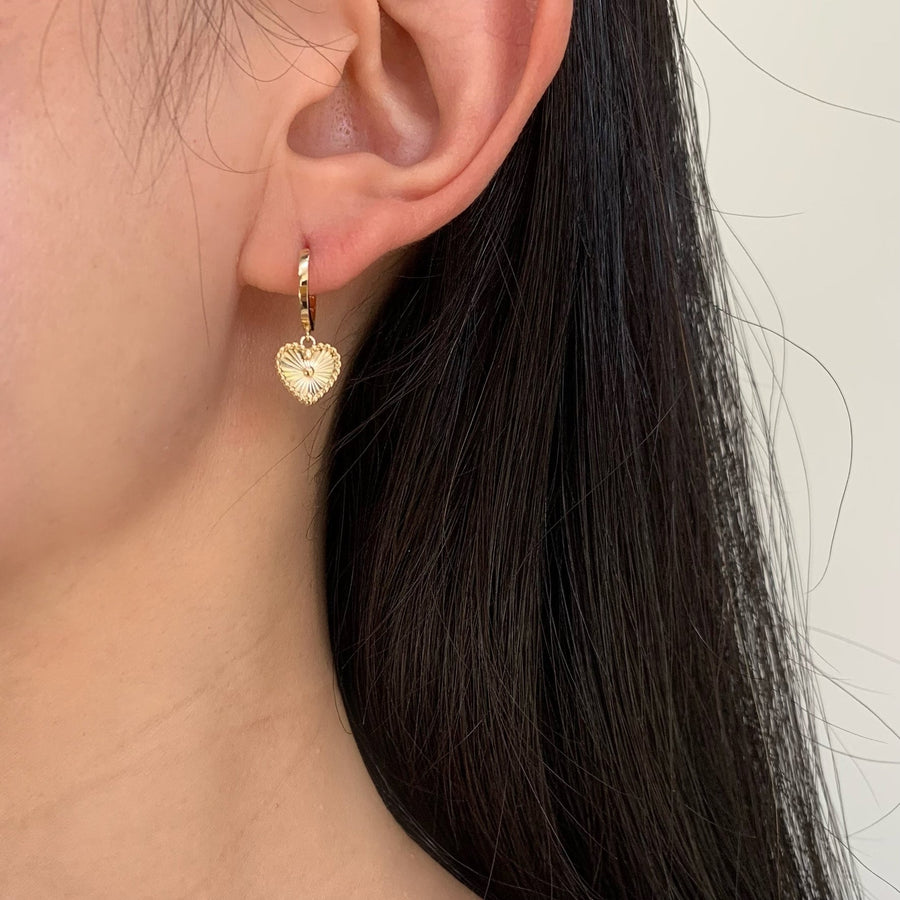 14k Solid Gold Heart Charm Dangle Earrings Evelyn Gold Evelyn