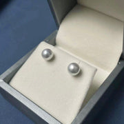 Ready to ship! 7.5mm Grey Akoya Pearl Stud Earrings, 18k Solid Gold Japanese Saltwalter Akoya Pearl Studs Earrings, Gift for her