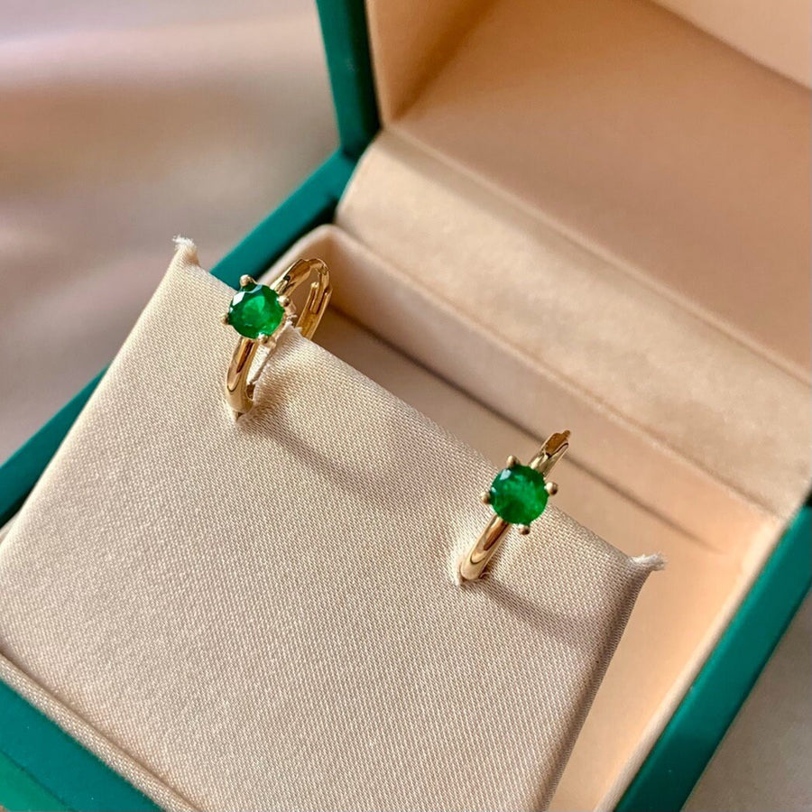 Ready to ship! 18K Solid Gold Natural Emerald Huggie Hoop Earrings, Premium Vivid Green Real Emerald Huggies for Women, Gift for her