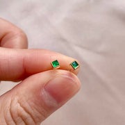 Ready to ship! 18K Solid Gold Natural Emerald Tiny Stud Earrings, Genuine Dainty Emerald Minimalist Square Earrings, May Birthstone Gift