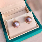 Ready to ship! Rare Top Grade Edison Freshwater Purple Pearl Stud Earrings, 18k Solid Gold Large 12mm Pink Lilac Pearl Earrings