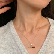 14K Solid Gold Balance Beam Pendant Charm with Moissanite Diamonds (Necklace NOT INCLUDED), Unique T-Bar Pendant for Women