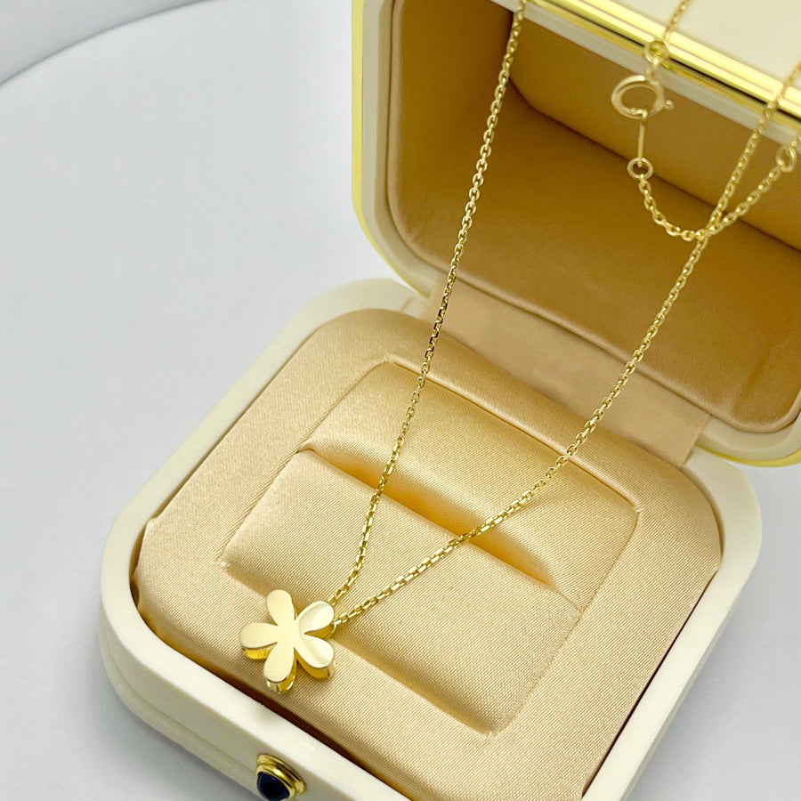 Ready to ship! 14K Solid Gold Unique Flower Charm Necklace, Double Sided 3D Flower Pendant, Solid Gold Floral Blossom Necklace for Women