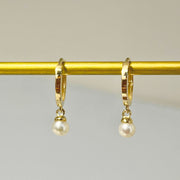 Ready to ship!14K/18K Solid Yellow/Rose Gold Fresh Water Dainty Pearl Huggie Hoop Earrings, Real Gold Dainty Pearl Dangle Drop Earrings