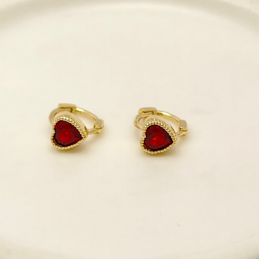 14K/18K Solid Gold Dainty Synthetic Ruby Heart Cartilage Earrings, Tiny Red Heart Single Huggie Earring for Multiple Piercings