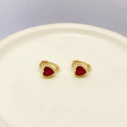 14K/18K Solid Gold Dainty Synthetic Ruby Heart Cartilage Earrings, Tiny Red Heart Single Huggie Earring for Multiple Piercings