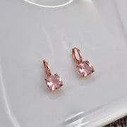 Ready to ship! 14k Solid Rose Gold Cherry Blossom Pink Gemstone Drop Earrings, Solid Gold Synthetic Pink Morganite Huggie Hoop Earrings