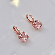 Ready to ship! 14k Solid Rose Gold Cherry Blossom Pink Gemstone Drop Earrings, Solid Gold Synthetic Pink Morganite Huggie Hoop Earrings