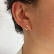 14k Solid Gold Criss Cross Moissanite Huggie Hoop Earrings, Small Solitaire Moissanite Huggie Earring, Rose Gold Huggies