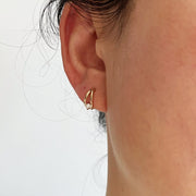 14k Solid Gold Criss Cross Moissanite Huggie Hoop Earrings, Small Solitaire Moissanite Huggie Earring, Rose Gold Huggies