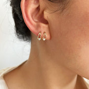 14k Solid Gold Criss Cross Moissanite Huggie Hoop Earrings, Small Solitaire Moissanite Huggie Earring, Rose Gold Huggies