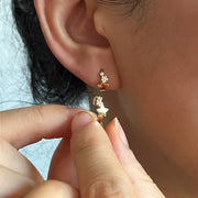 14k/18k Solid Gold Star & Natural Sapphire Flower Earrings, Dainty Celestial Star Huggie Earrings, Real Gold Small Huggies