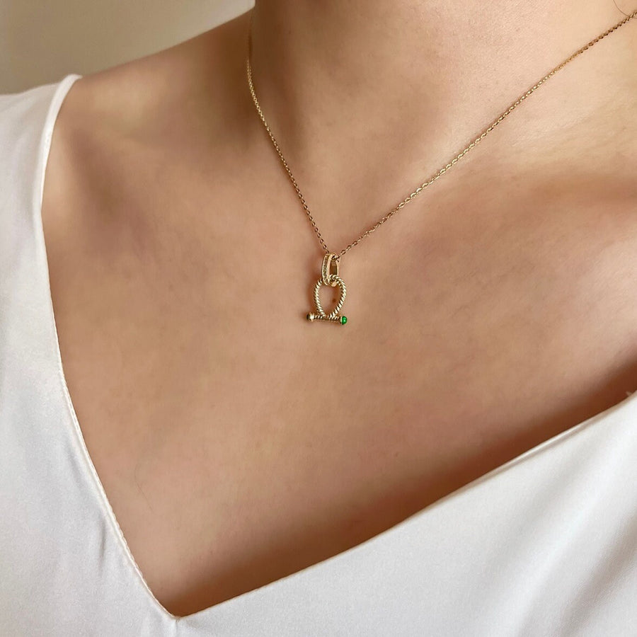 14K Solid Gold Horseshoe Pendant Charm with Moissanite Diamonds (NECKLACE NOT INCLUDED), Twisted T-Bar Balance Pendant Women