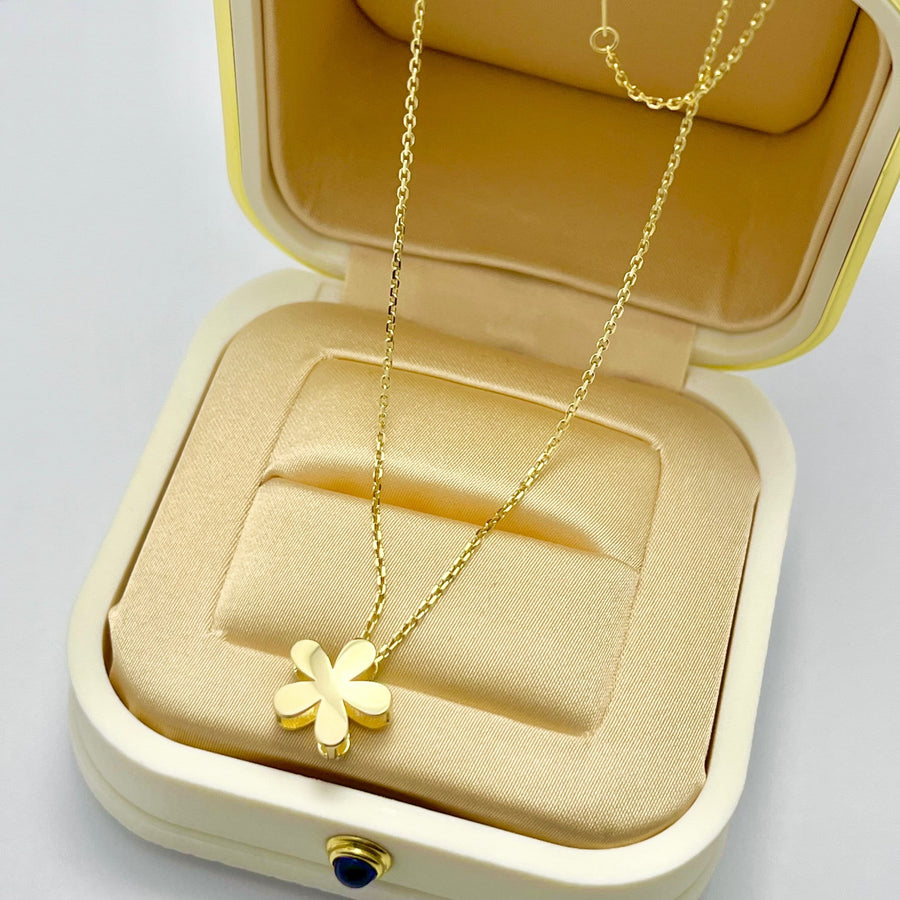 Ready to ship! 14K Solid Gold Unique Flower Charm Necklace, Double Sided 3D Flower Pendant, Solid Gold Floral Blossom Necklace for Women