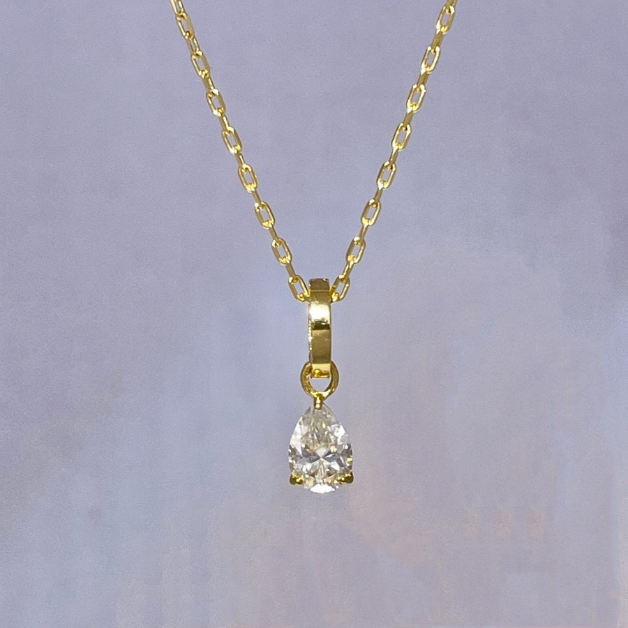 Ready to ship! 18K Solid Gold Solitaire Teardrop Moissanite Diamond Pendant, Solid Gold Dainty Teardrop Necklace Charm with Open Bail