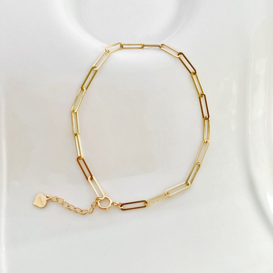 14K Solid Gold Paper Clip Chain Bracelet, 14ct Gold Womens Link Chain Bracelet, Solid Gold Minimal Everyday Bracelet, Gift for her