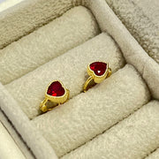 14K/18K Solid Gold Dainty Synthetic Ruby Heart Cartilage Earrings, Tiny Red Heart Single Huggie Earring for Multiple Piercings