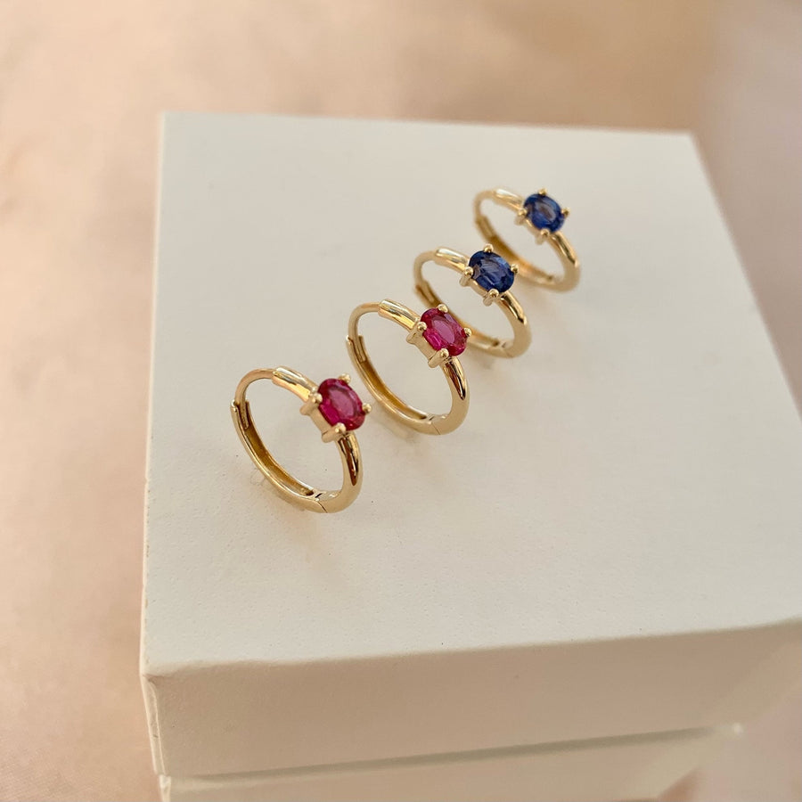 Ready to ship! 18K Solid Gold Natural Ruby/Sapphire Huggie Hoop Earrings, 0.2ct Genuine Minimalist Ruby/Blue Sapphire Huggies, Gift for Her