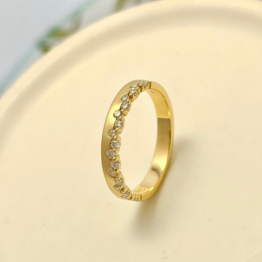 Unique 14K/18K Solid Matt Gold Diamond Ring, Satin Gold Womens Designer Ring, Wedding Ring, Promise Ring for Her, Anniversary Ring for Women