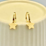 Ready to ship! 14K Solid Gold Dainty Dangle Star Charm Huggie Hoop Earrings, Celestial Earrings, Star Charm Drop Earrings, Gift for her