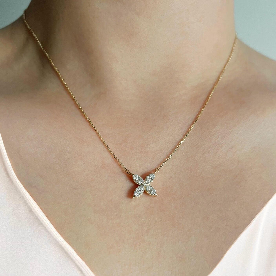 Ready to ship! 14K Solid Gold Moissanite Clover Necklace, Moissanite Diamond Four Leaf Clover Flower Charm Necklace, Gift for Her