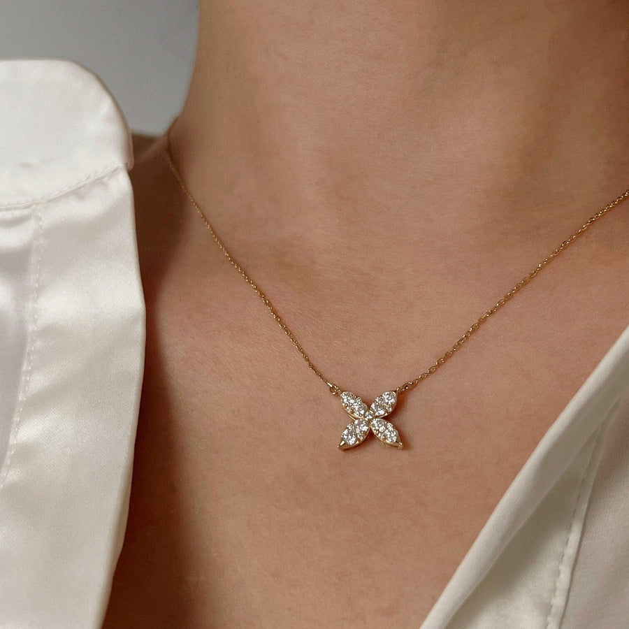 Ready to ship! 14K Solid Gold Moissanite Clover Necklace, Moissanite Diamond Four Leaf Clover Flower Charm Necklace, Gift for Her