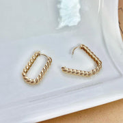 14k/18k Solid Gold Twisted Braided Rectangular Hoop Earrings, Solid Gold Oblong Hoops for Women, Chunky Geometric Earrings, Gift for her