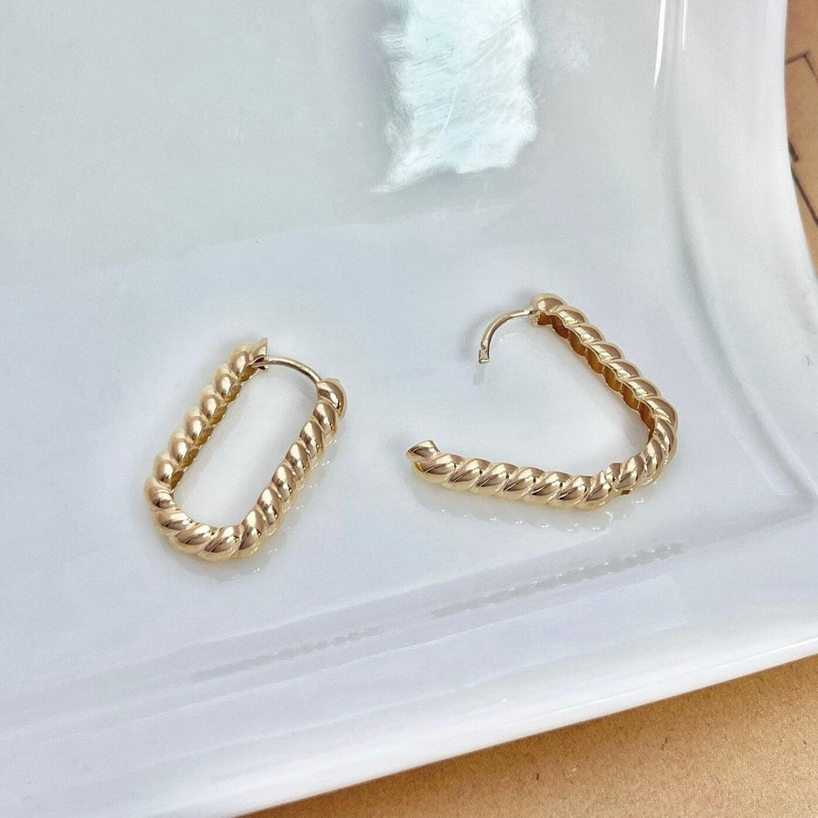 14k/18k Solid Gold Twisted Braided Rectangular Hoop Earrings, Solid Gold Oblong Hoops for Women, Chunky Geometric Earrings, Gift for her