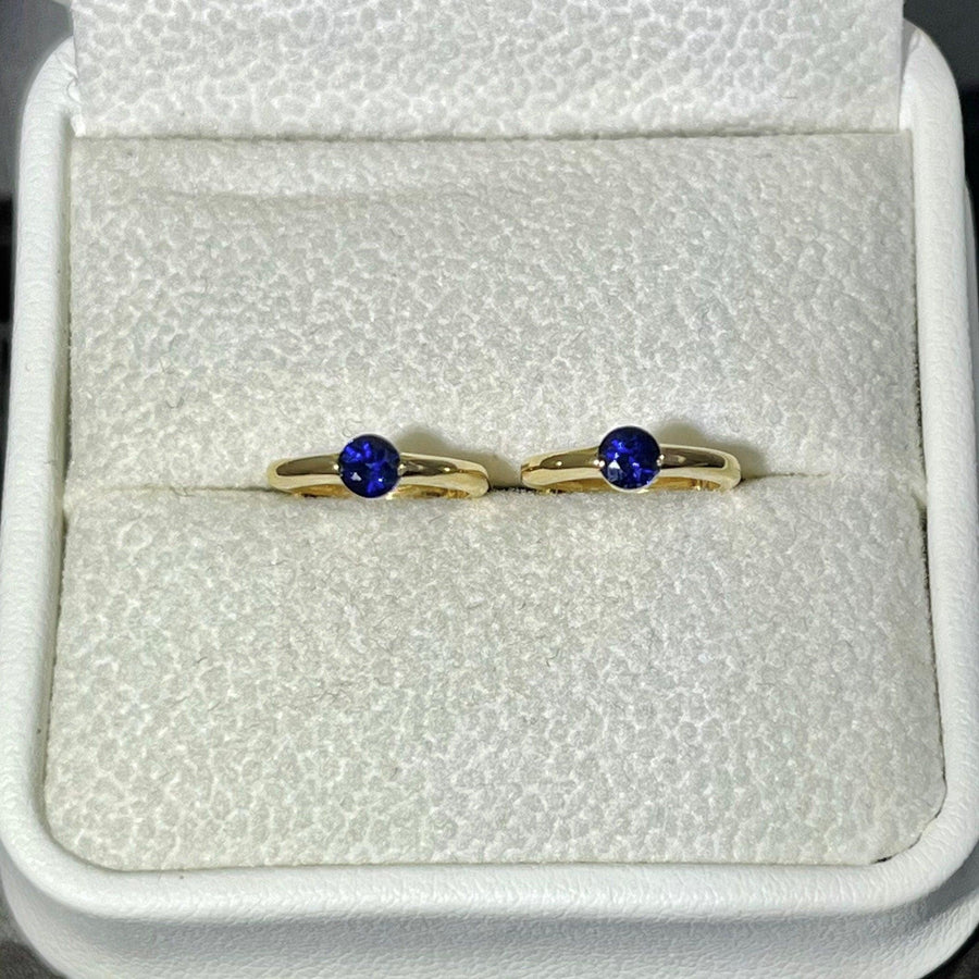 Ready to ship! 18K Solid Gold Royal Blue Sapphire Huggie Hoop Earrings, 0.2ct Natural Genuine High Quality Blue Sapphire Earrings for her