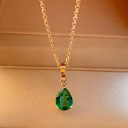 Ready to ship! 14K Solid Gold Solitaire Teardrop Emerald Pendant Necklace, Solid Gold Labgrown Emerald Necklace Charm with Open Bail